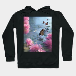 Water lilies, flowers and butterflies Hoodie